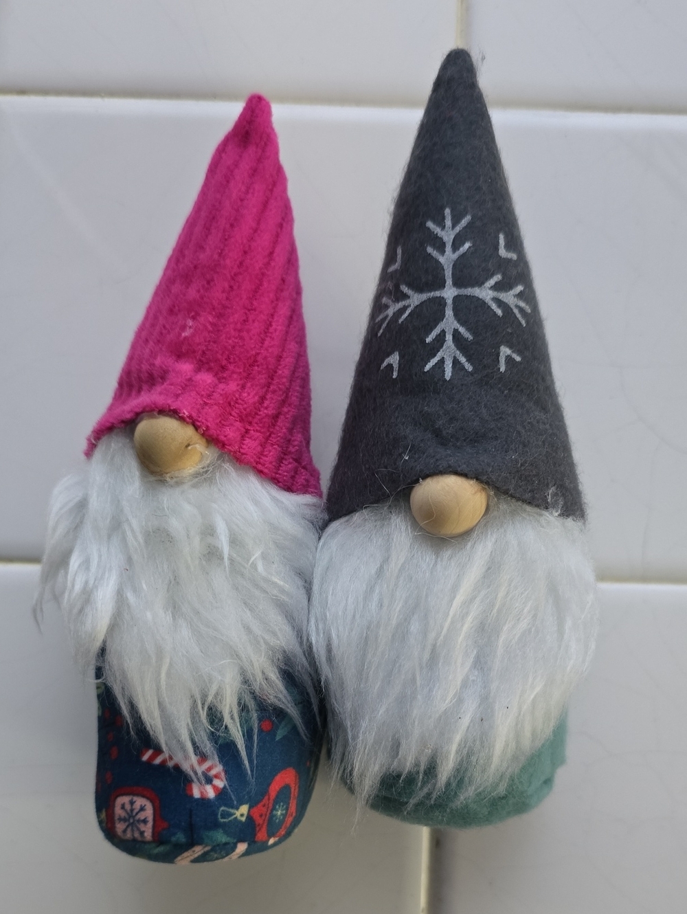Set of 2 Pink and Gray Nordic Gnome Plush Holiday Ornaments